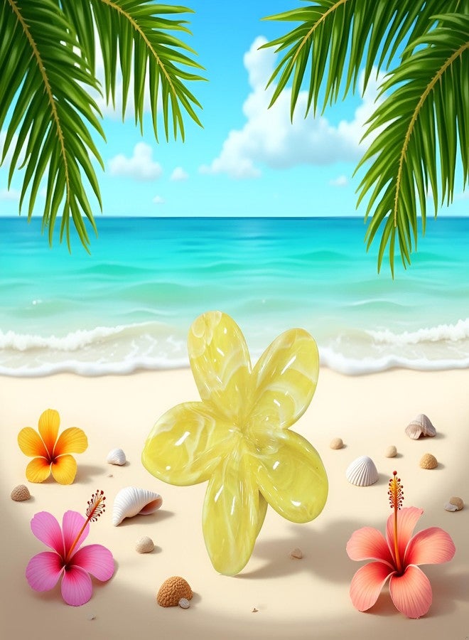 WaigN Creamy Yellow Hawaiian Flower Claw, Preppy Flower, Plumeria Clip, Hibiscus Claw for Women, Large Claws for Thick Hair, Hairs Accessories - Image 2